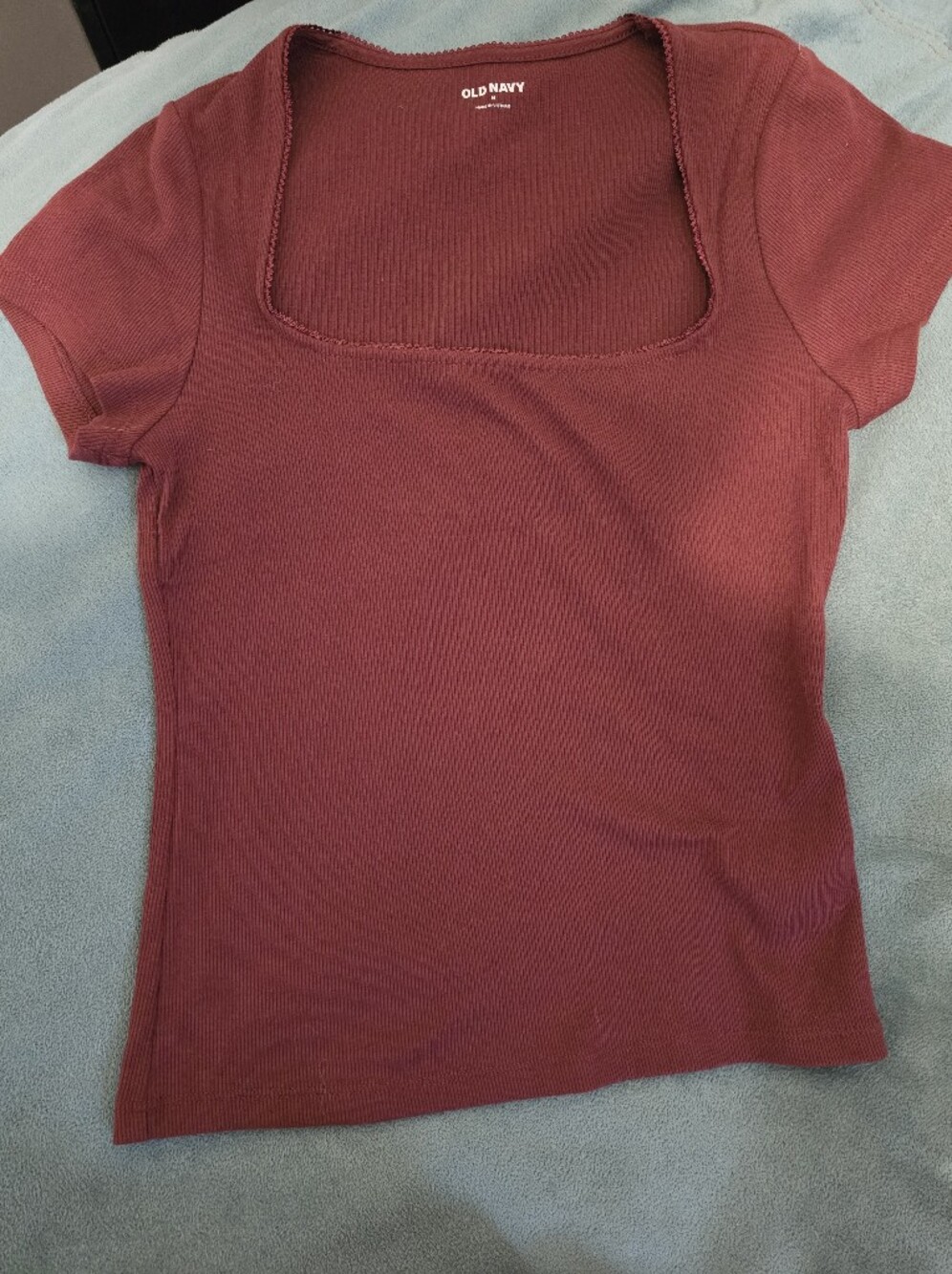 Old Navy Red Ribbed Square Neck Short Sleeve Top